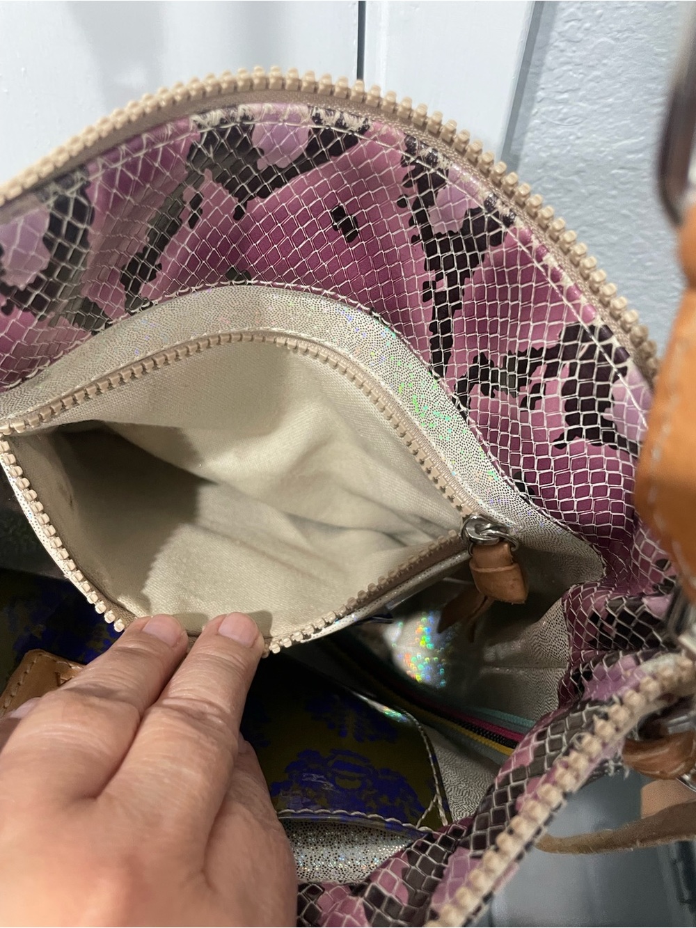 Consuela Crossbody Bag with Pink Snake Trim and Black Body - Picture 5 of 9